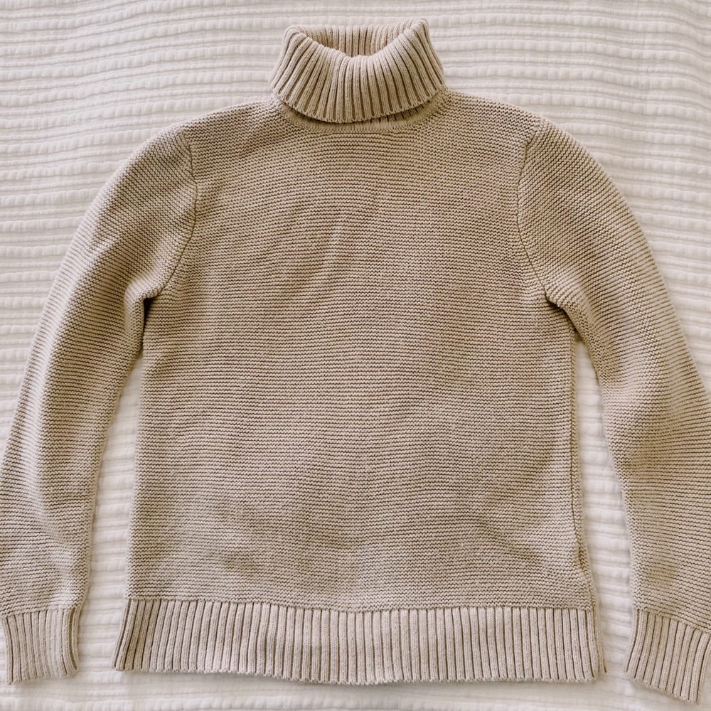 J.Crew Classic Turtleneck Sweater Womens Small Beige Ribbed Cotton Knit